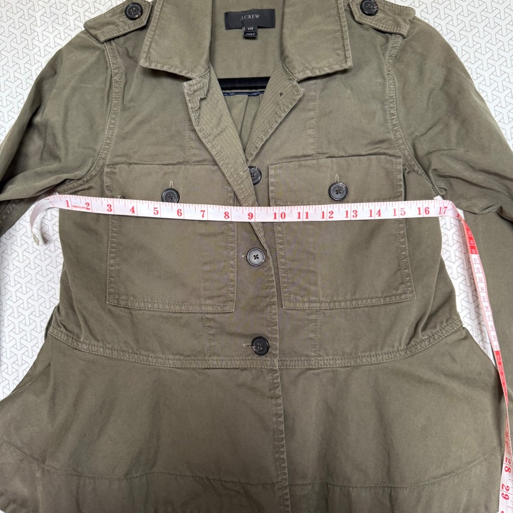 J. Crew Utility Jacket Military Style Olive Green XS Peplum Button Front - Picture 5 of 7